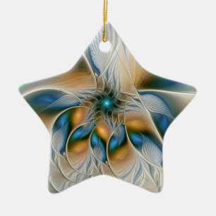 Soaring, Abstract Fantasy Fractal Art With Blue Ceramic Tree Decoration