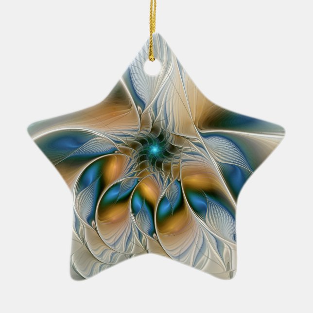 Soaring, Abstract Fantasy Fractal Art With Blue Ceramic Tree Decoration (Front)