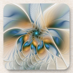 Soaring, Abstract Fantasy Fractal Art With Blue Coaster