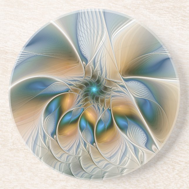 Soaring, Abstract Fantasy Fractal Art With Blue Coaster (Front)
