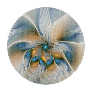 Soaring, Abstract Fantasy Fractal Art With Blue Cutting Board