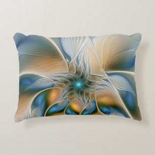 Soaring, Abstract Fantasy Fractal Art With Blue Decorative Cushion
