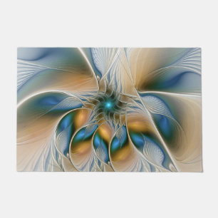 Soaring, Abstract Fantasy Fractal Art With Blue Doormat