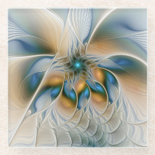 Soaring, Abstract Fantasy Fractal Art With Blue Glass Coaster