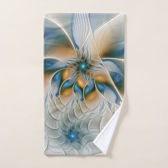 Soaring, Abstract Fantasy Fractal Art With Blue Hand Towel (Hand Towel)