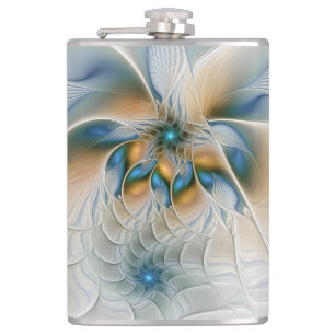 Soaring, Abstract Fantasy Fractal Art With Blue Hip Flask