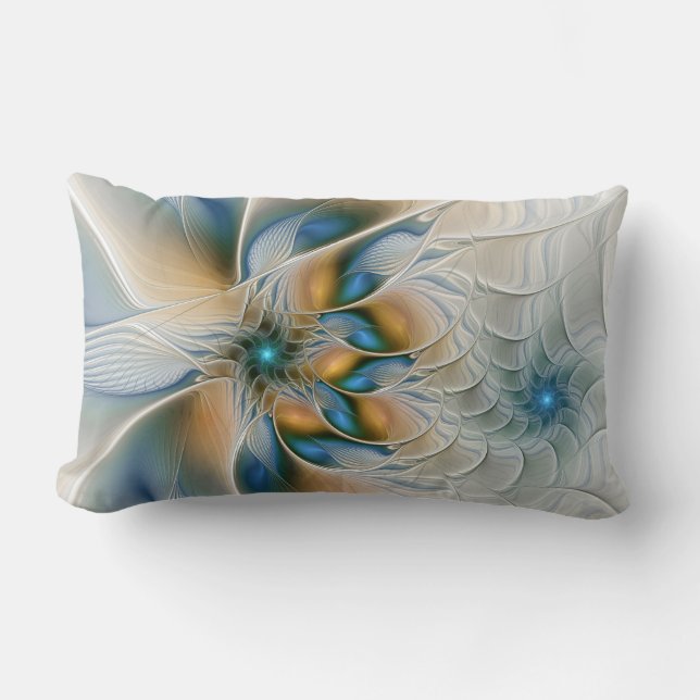 Soaring, Abstract Fantasy Fractal Art With Blue Lumbar Cushion (Front)