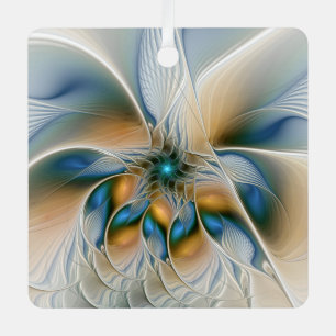 Soaring, Abstract Fantasy Fractal Art With Blue Metal Tree Decoration