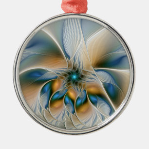 Soaring, Abstract Fantasy Fractal Art With Blue Metal Tree Decoration