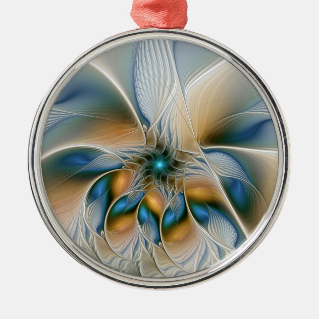 Soaring, Abstract Fantasy Fractal Art With Blue Metal Tree Decoration (Front)