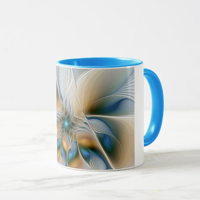 Soaring, Abstract Fantasy Fractal Art With Blue Mug (Front Right)