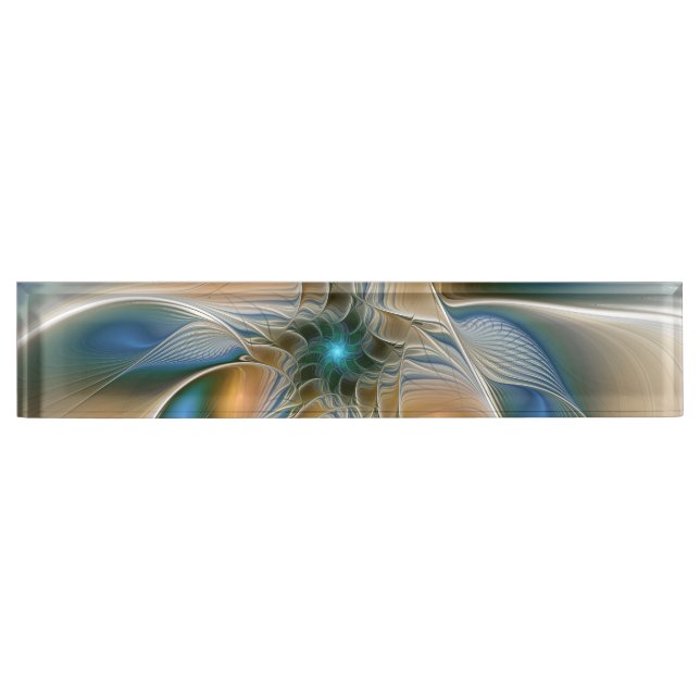 Soaring, Abstract Fantasy Fractal Art With Blue Nameplate (Front)