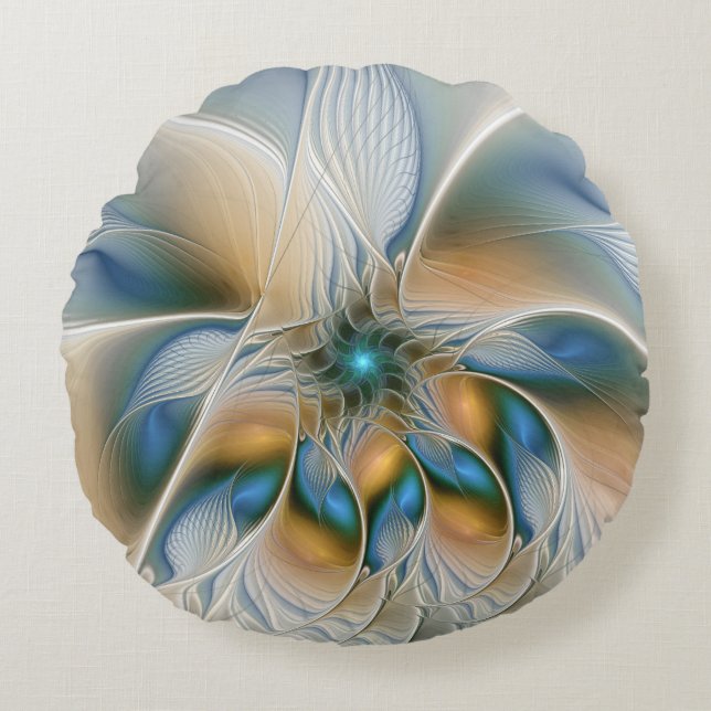 Soaring, Abstract Fantasy Fractal Art With Blue Round Cushion (Front)