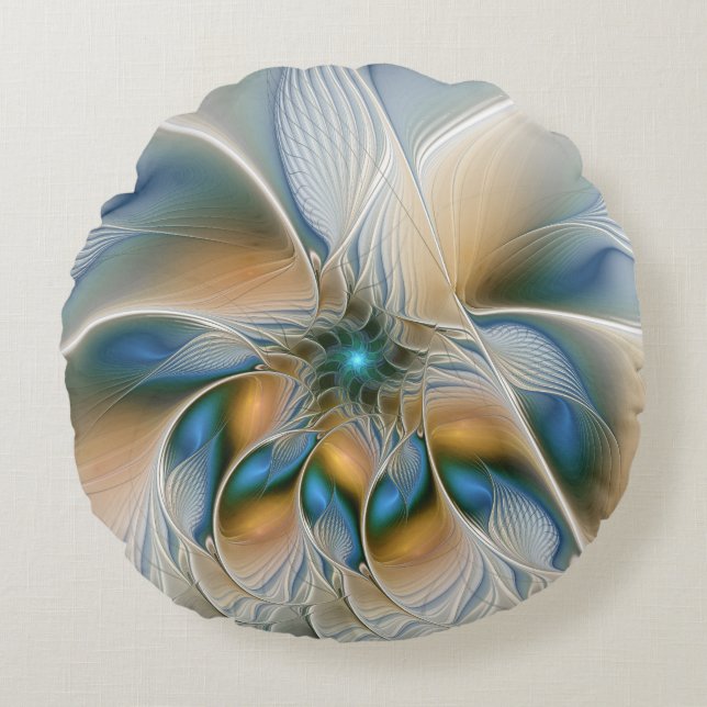 Soaring, Abstract Fantasy Fractal Art With Blue Round Cushion (Front)