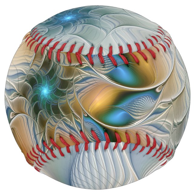 Soaring, Abstract Fantasy Fractal Art With Blue Softball (Front)