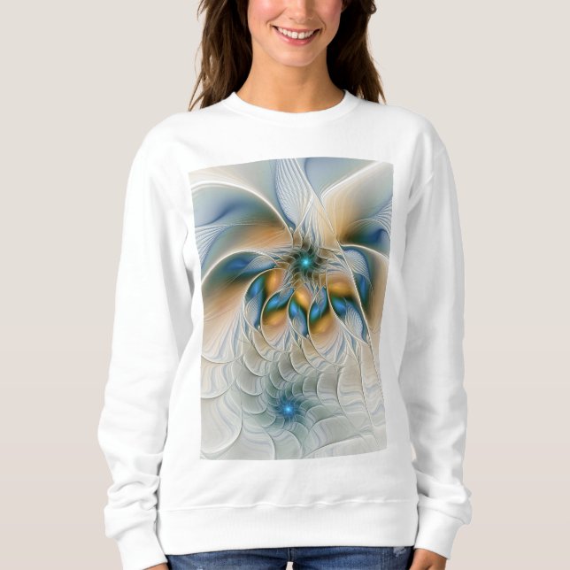 Soaring, Abstract Fantasy Fractal Art With Blue Sweatshirt (Front)