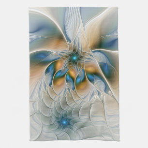 Soaring, Abstract Fantasy Fractal Art With Blue Tea Towel