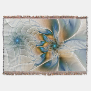 Soaring, Abstract Fantasy Fractal Art With Blue Throw Blanket