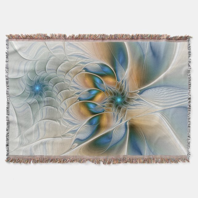 Soaring, Abstract Fantasy Fractal Art With Blue Throw Blanket (Front)