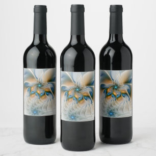 Soaring, Abstract Fantasy Fractal Art With Blue Wine Label