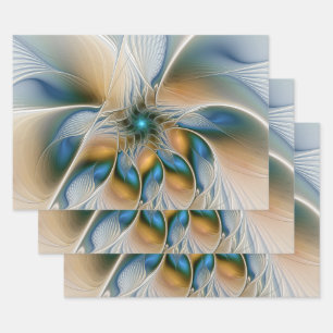 Soaring, Abstract Fantasy Fractal Art With Blue Wrapping Paper Sheet