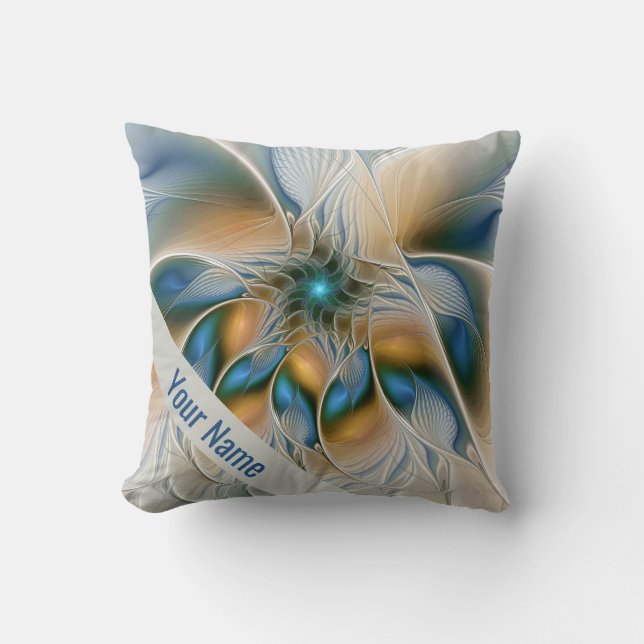 Soaring, Abstract Fantasy Fractal With Blue Name Cushion (Front)