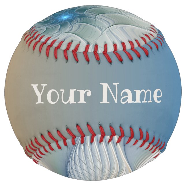 Soaring, Abstract Fantasy Fractal With Blue Name Softball (Front)