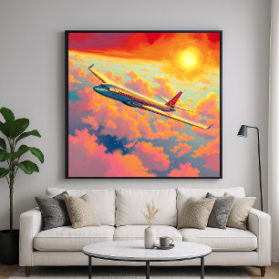 Soaring Aeroplane - Vibrant Painterly Style Art Poster