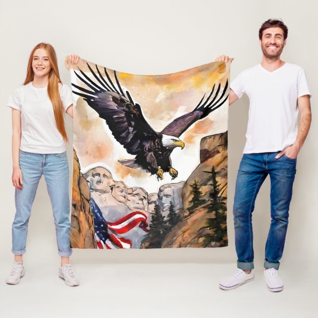 Soaring American Bald Eagle USA flag Photographic  Fleece Blanket (In Situ)