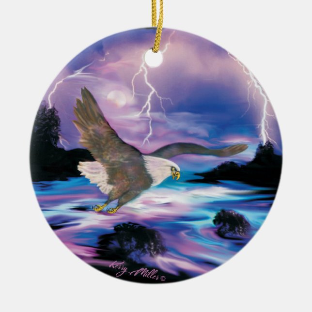 Soaring Bald Eagle Ceramic Tree Decoration (Front)