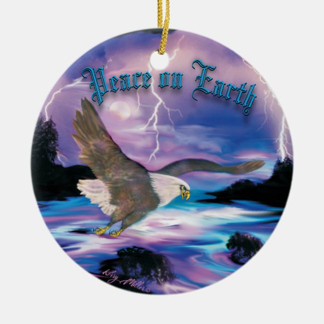 Soaring Bald Eagle Ceramic Tree Decoration (Front)