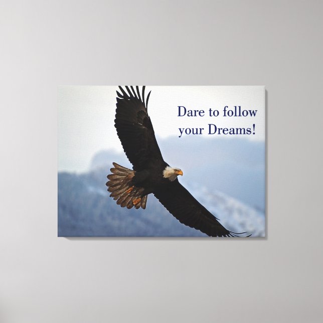 Soaring Bald Eagle Inspirational Quote Canvas Print (Front)