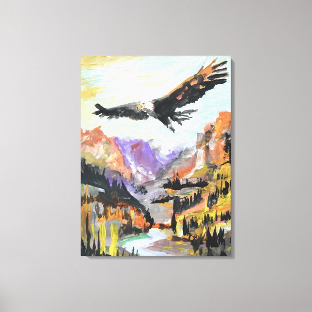 Soaring Bald Eagle Mountain Valley Canvas Print (Front)