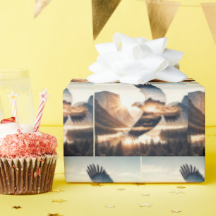 Soaring Bald Eagle Over Mountain Valley Lake Wrapping Paper