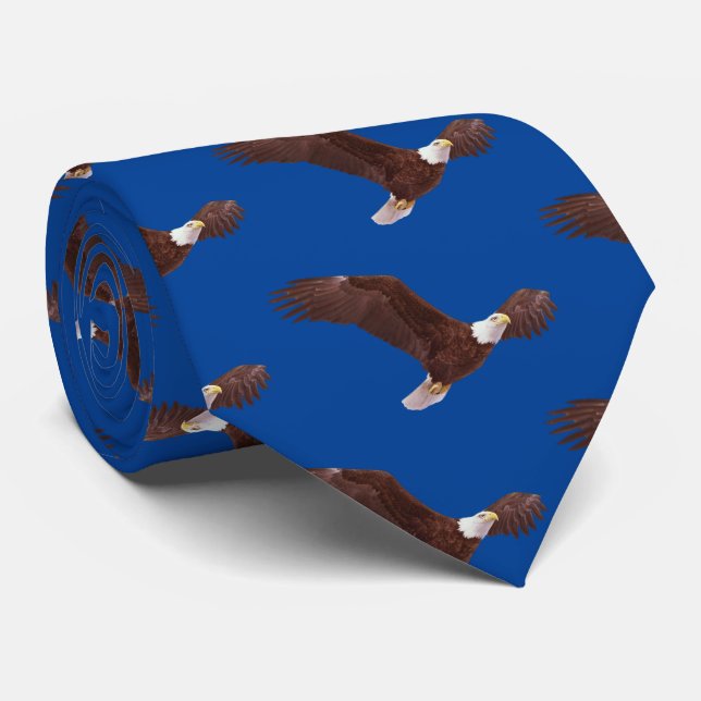 Soaring Bald Eagle Patriotic Blue Background Tie (Rolled)