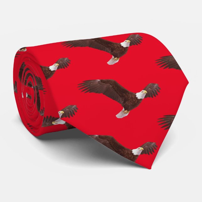 Soaring Bald Eagle Patriotic Red Background Tie (Rolled)