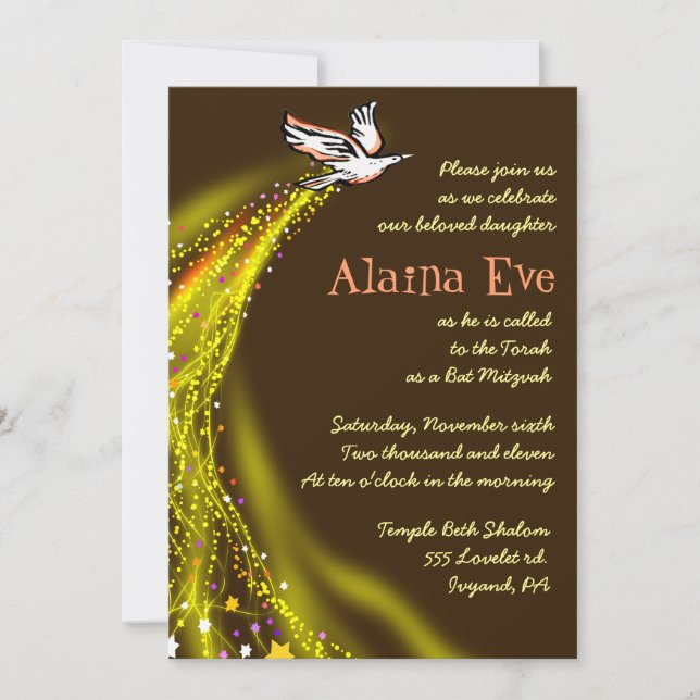 Soaring Dove Bat Bar Mitzvah Invitation yellow (Front)
