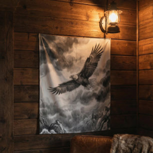 Soaring Eagle Mountain Tapestry Black and White