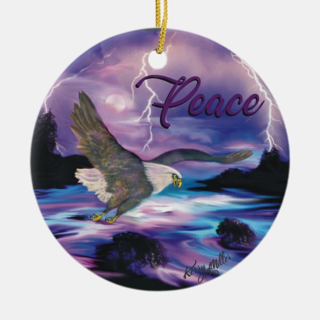 Soaring Eagle Spreading Peace Ceramic Tree Decoration (Front)