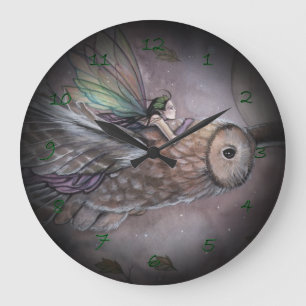 Soaring Fairy and Owl Fantasy Art Clock