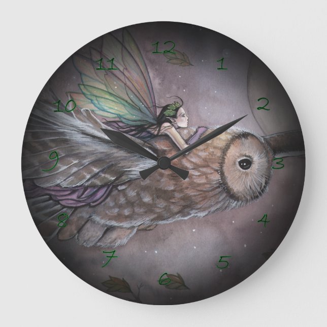 Soaring Fairy and Owl Fantasy Art Clock (Front)