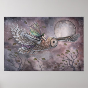 Soaring Fairy and Owl Fantasy Art Poster