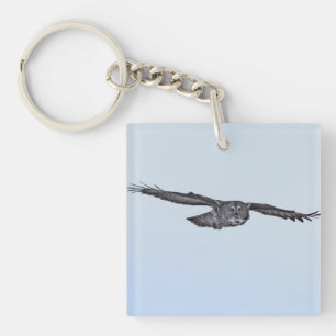 Soaring Great Grey Owl Wildlife Photo Key Ring