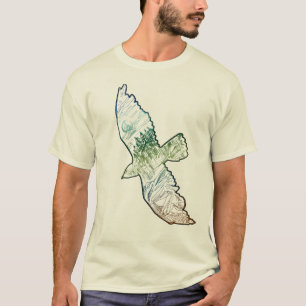 Soaring Hawk Northern Landscape Colour Line Art T-Shirt