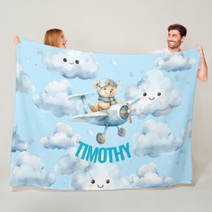 Soaring High with Teddy the Pilot  Fleece Blanket