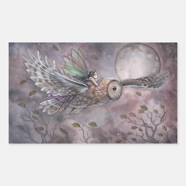 Soaring Owl and Fairy Fantasy Art Stickers (Front)