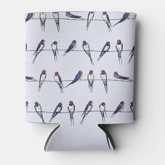 Soaring Swallows: Bird Pattern Bliss Can Cooler (Front)