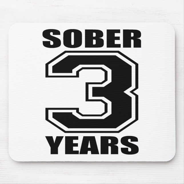 Sober 3 Years Black on White Mouse Mat (Front)