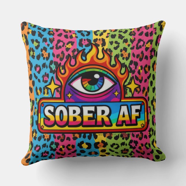 Sober AF - Rainbow Leopard Print -  Cushion (Back)