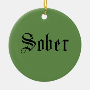 Sober Christmas Ornament, Green Ceramic Tree Decoration